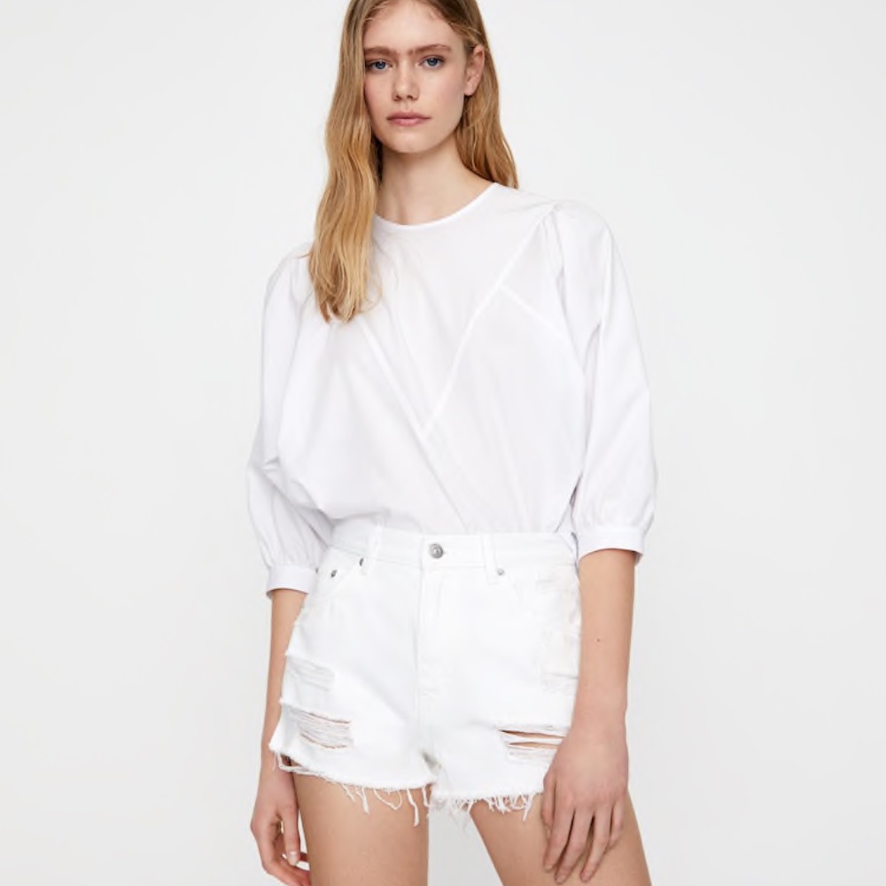 PULL&BEAR White Distressed Denim Shorts Mom Waist